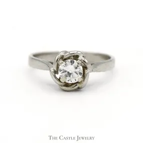 1/3ct Round Diamond Solitaire Engagement Ring with Flower Designed Bezel in 14k White Gold