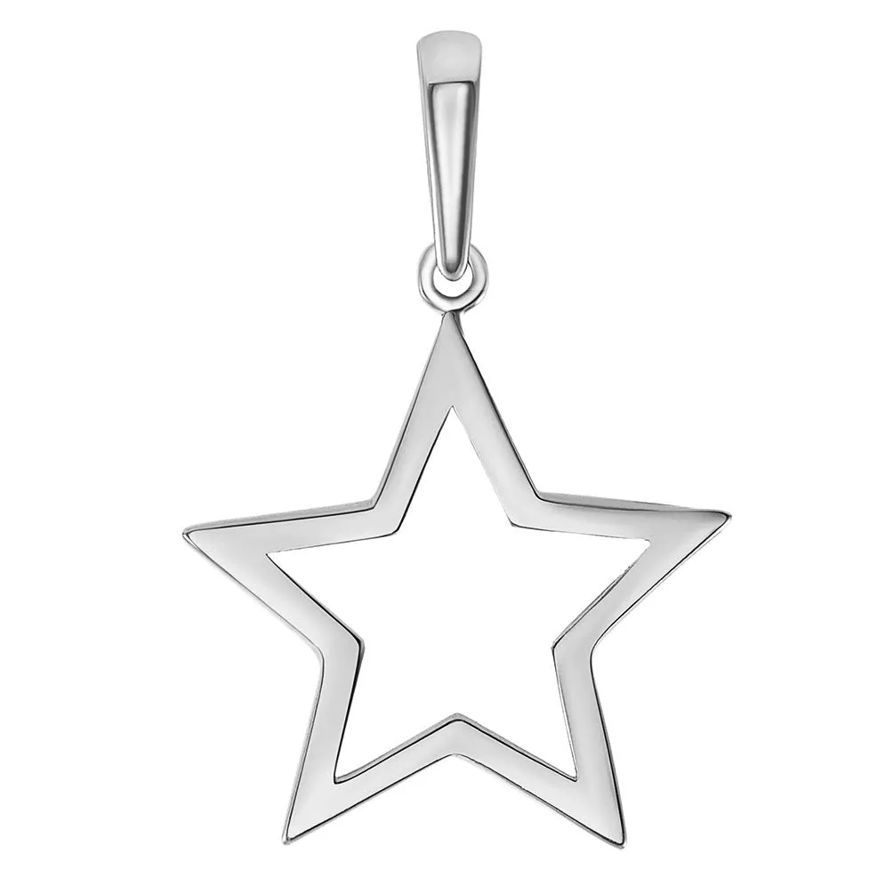 14k White Gold Open Star Charm Pendant Necklace