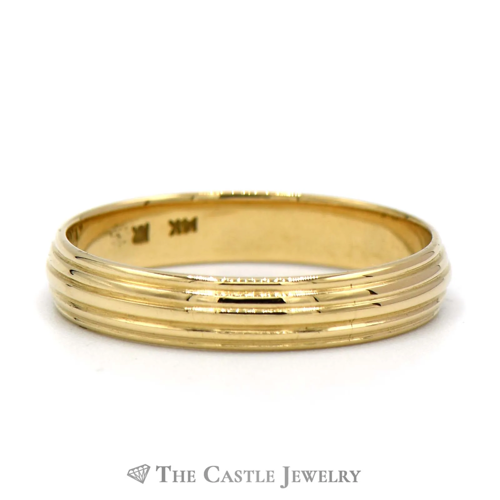 14k Yellow Gold 4mm Ridged Wedding Band Size 10.5