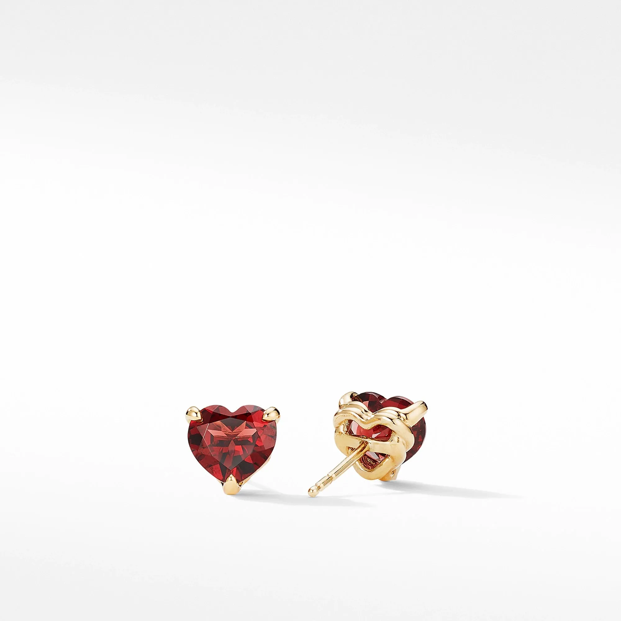 Cable Collectibles® Heart Stud Earrings in 18K Yellow Gold with Garnet