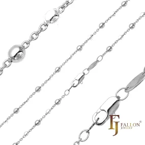 .Cable link beads chains plated in White Gold, 14K Gold, Rose Gold, two tone