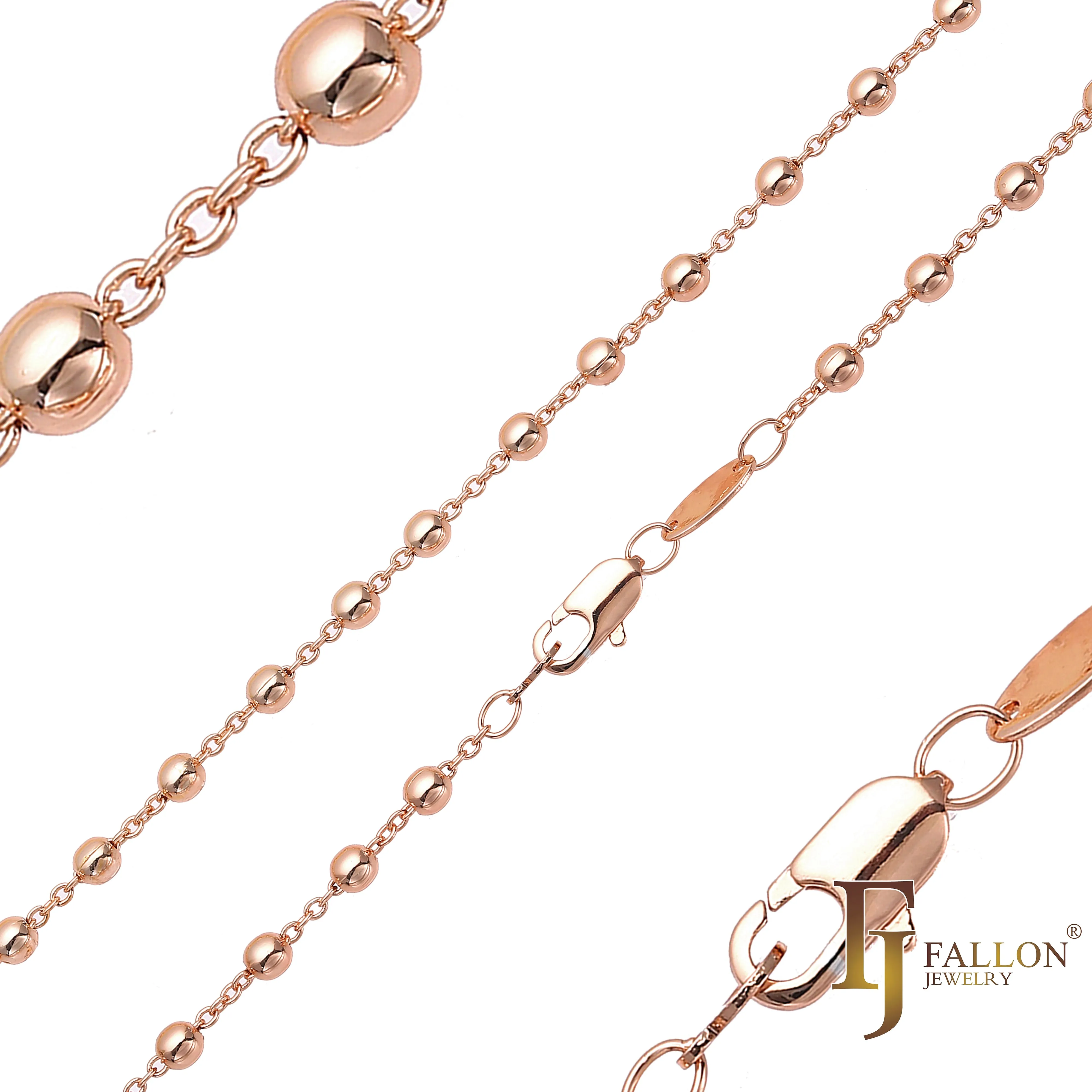 .Cable link beads chains plated in White Gold, 14K Gold, Rose Gold, two tone