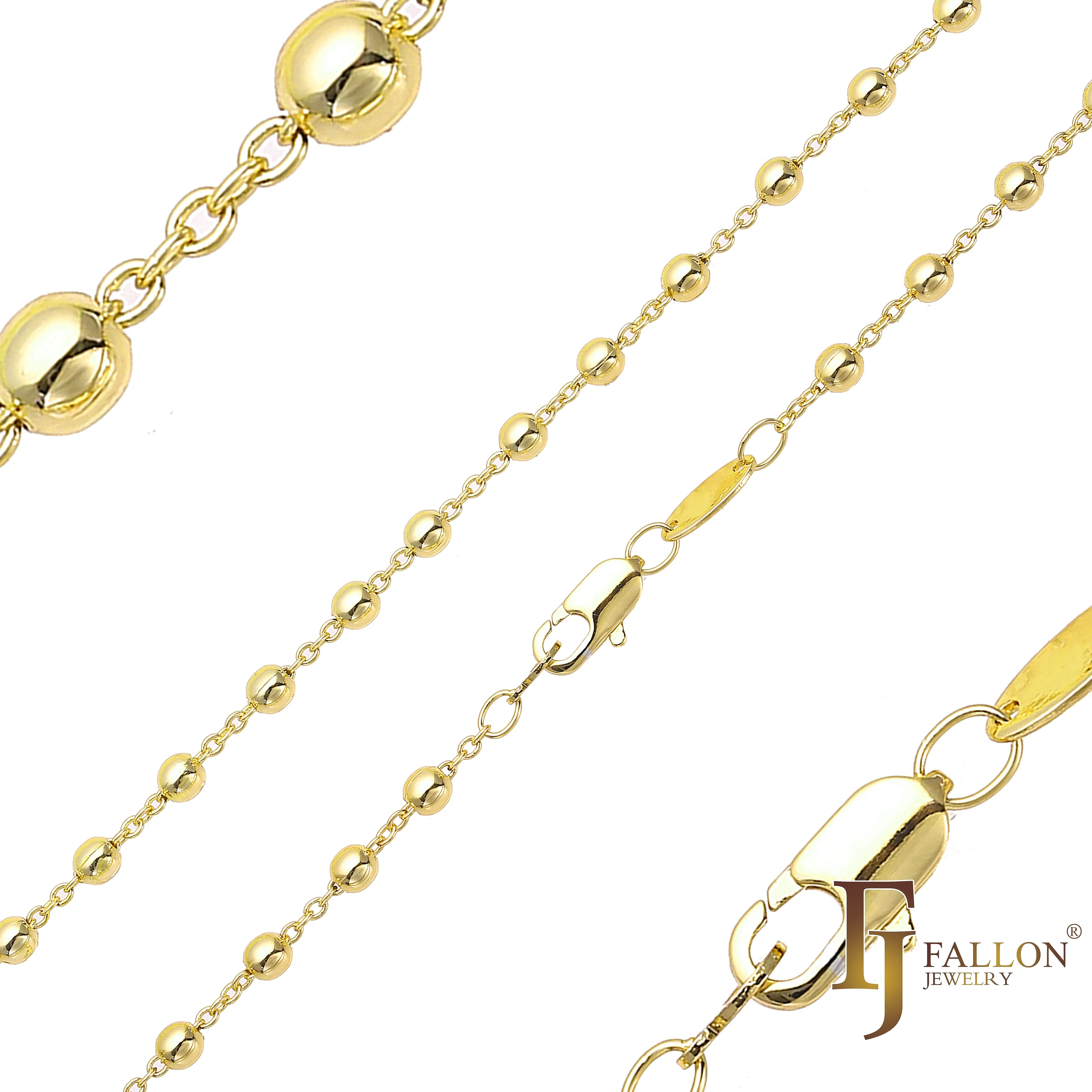 .Cable link beads chains plated in White Gold, 14K Gold, Rose Gold, two tone