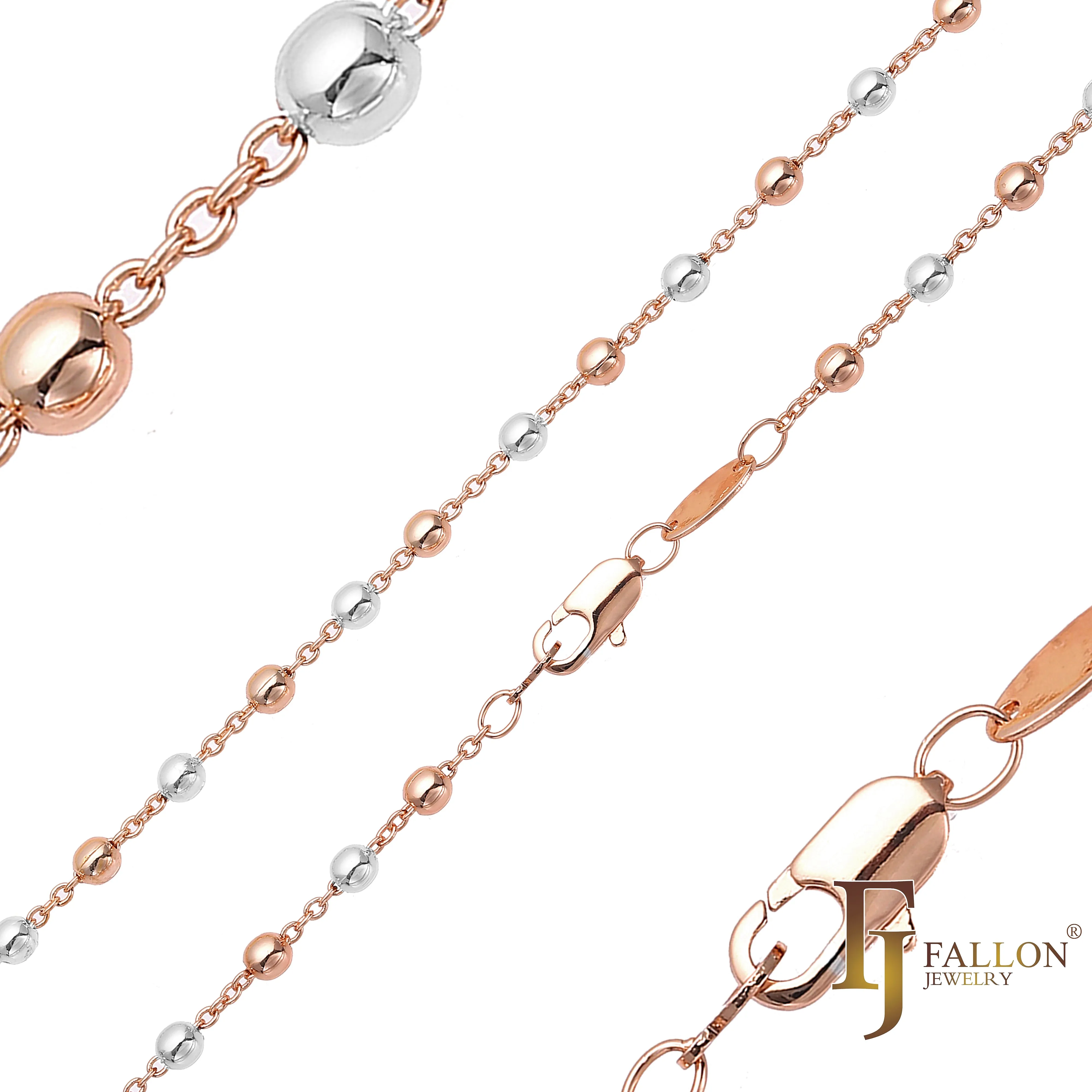 .Cable link beads chains plated in White Gold, 14K Gold, Rose Gold, two tone