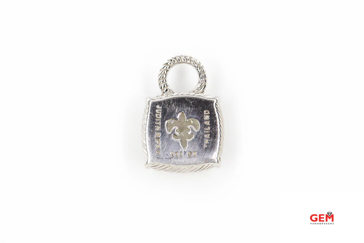 Judith Ripka Square Cubic Zirconia Cable Charm 925 Sterling Silver JR Pendant